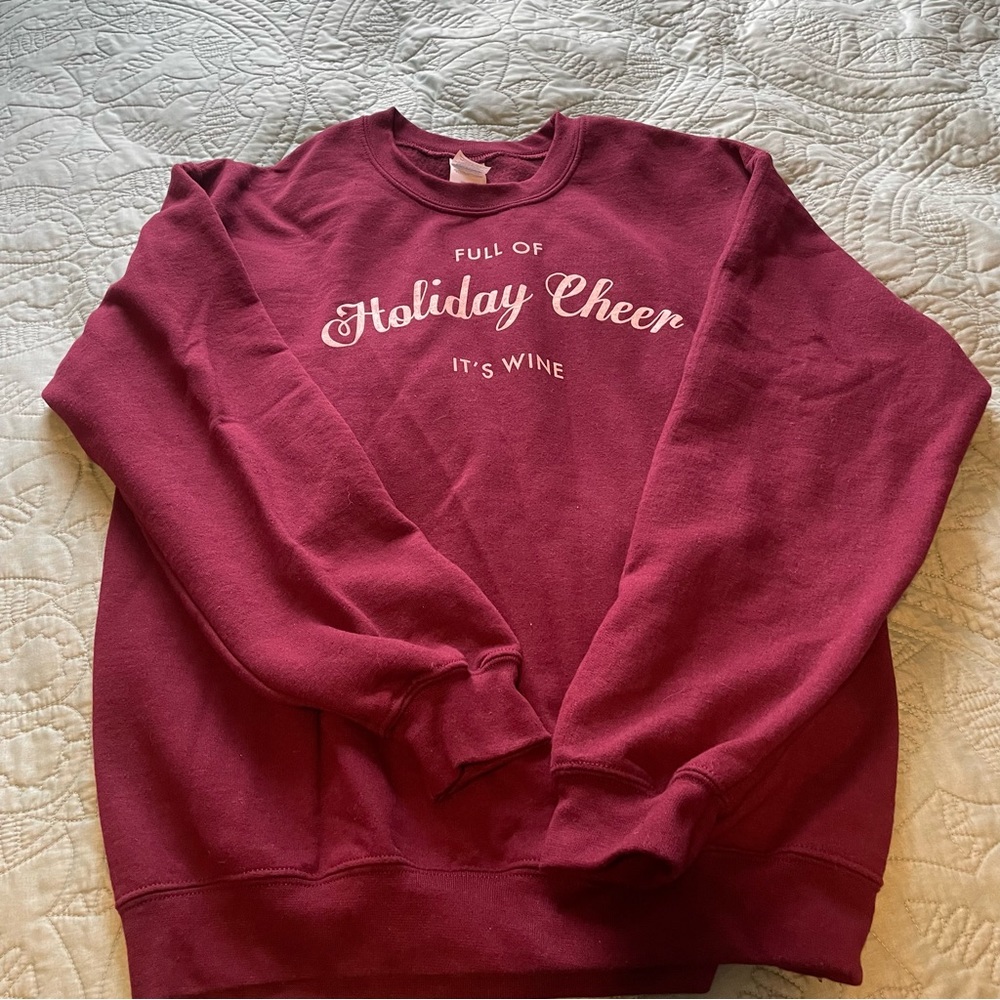 Humorous Holiday Sweatshirt "Filled with Holiday Cheer" Wine Colored Gil…